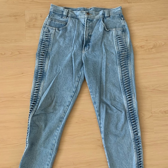 High waisted straight leg jeans w ladder side detail - Picture 1 of 8
